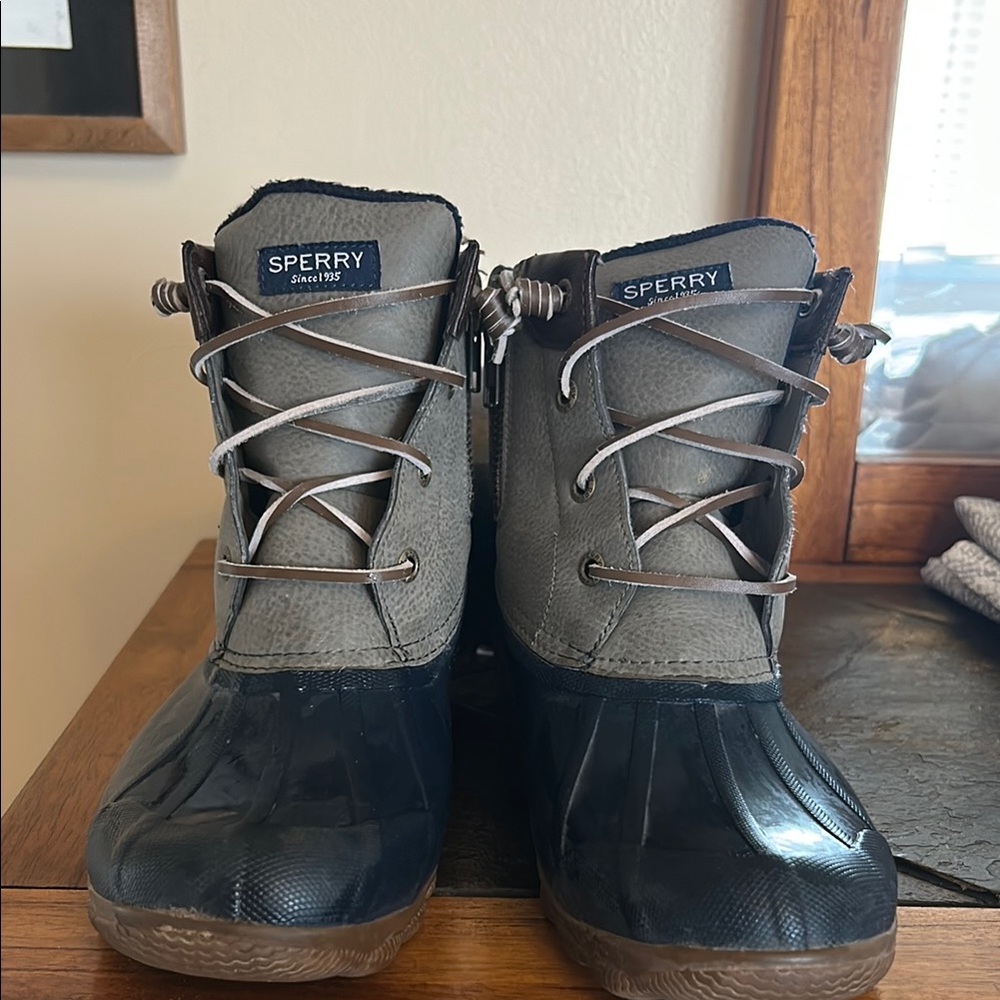 Sperry Gray and Black Duck Boots